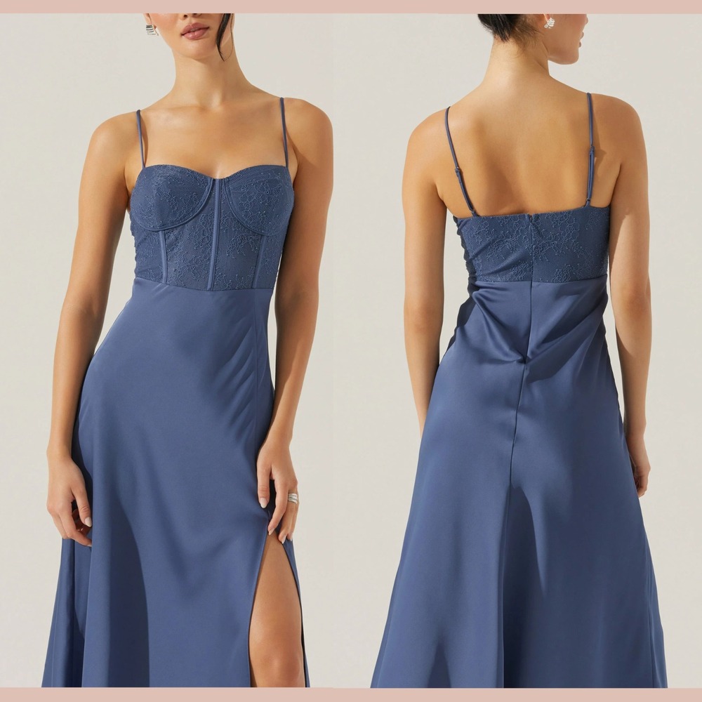 NEW $123 ASTR THE LABEL [ Small ] Aria Lace bustier Midi Dress Dusty Blue #T2144 - Picture 2 of 14